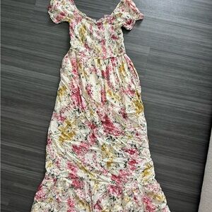 Who What Wear Pink and Yellow Floral Maxi Dress